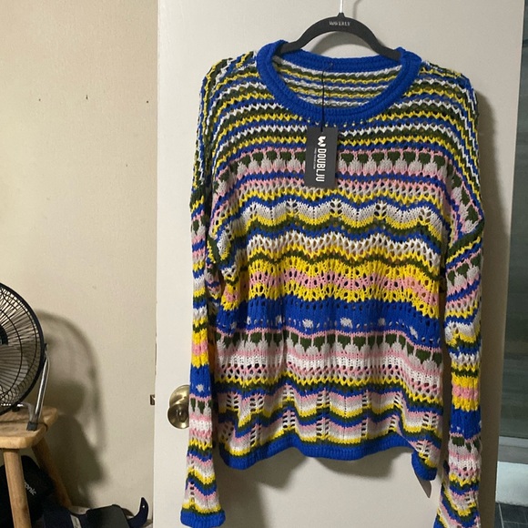 Doublju Sweaters - Women’s striped stylish autumn winter knit wear hollow top long sleeves sweater